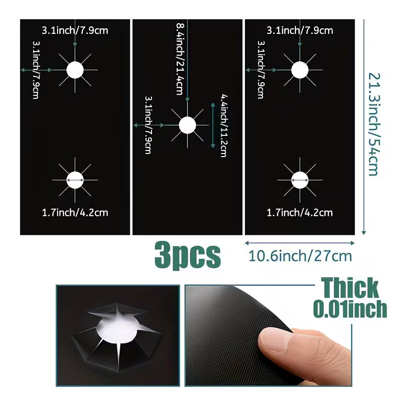 3pcs Heat-Resistant Gas Stove Burner Covers - Reusable Kitchen Protectors